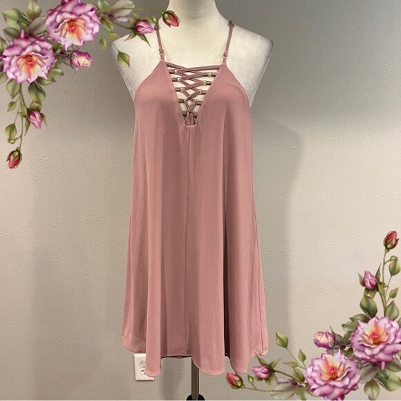 Charlotte Russe dusty Pink Strappy a-line mini Dress size medium - Picture 1 of 12